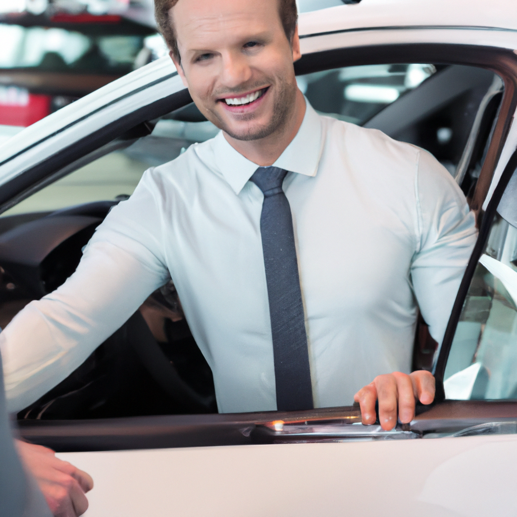 Cliente satisfeito com seu novo carro esportivo